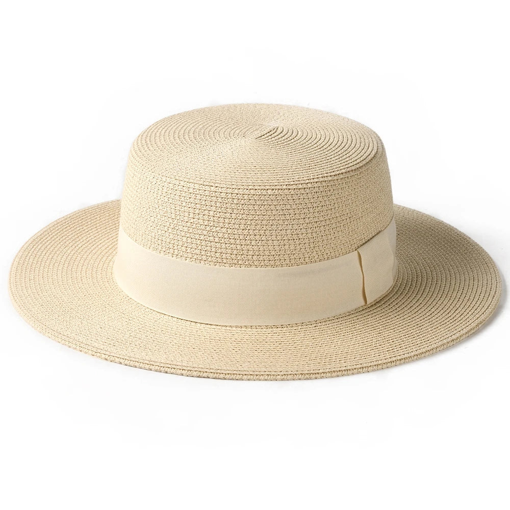 Faltbarer Unisex Strohhut – Flache Krone, breite Krempe, UV-Schutz – Perfekt für Sommer, Strand & Reisen